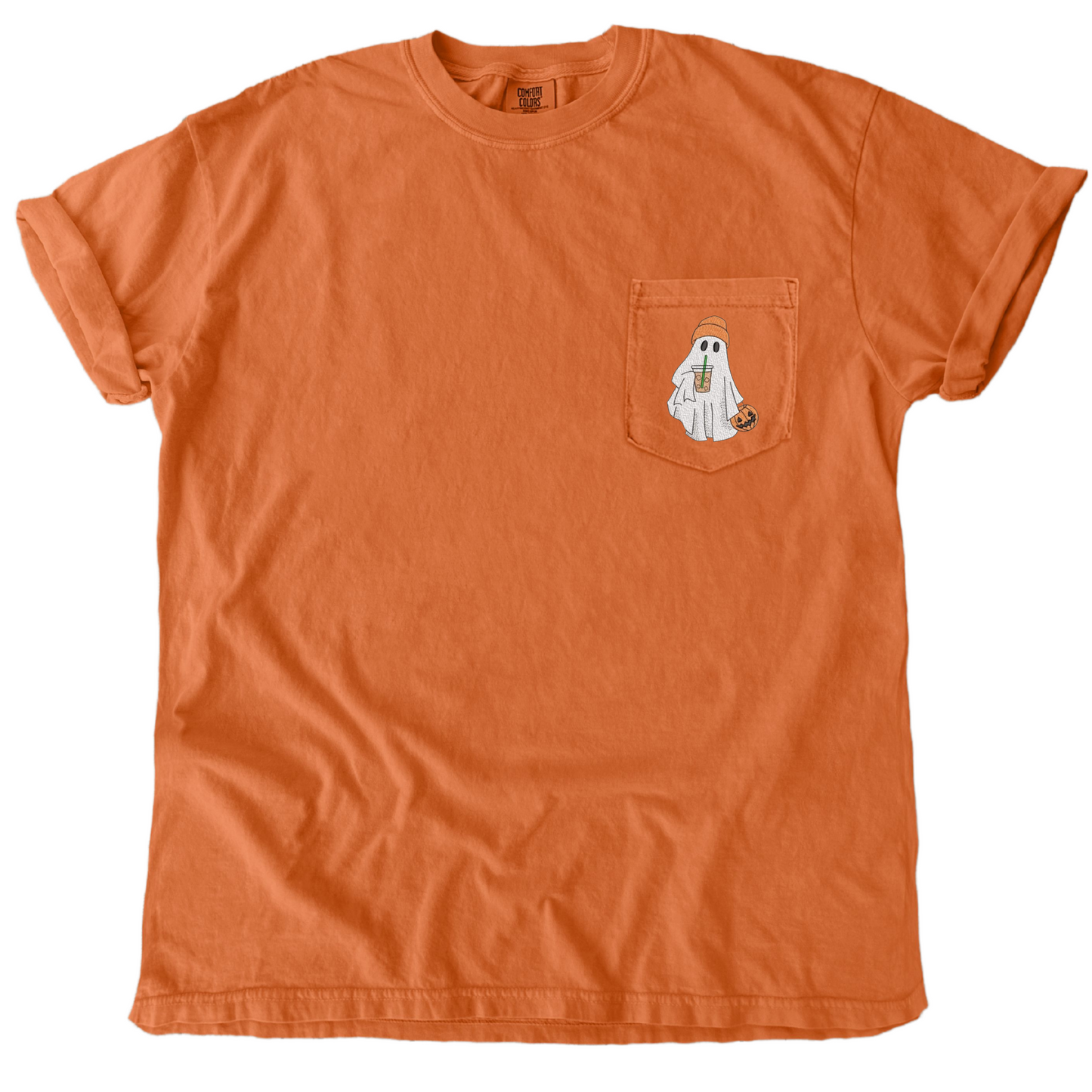 Iced Coffee Ghost Embroidered Pocket Tee