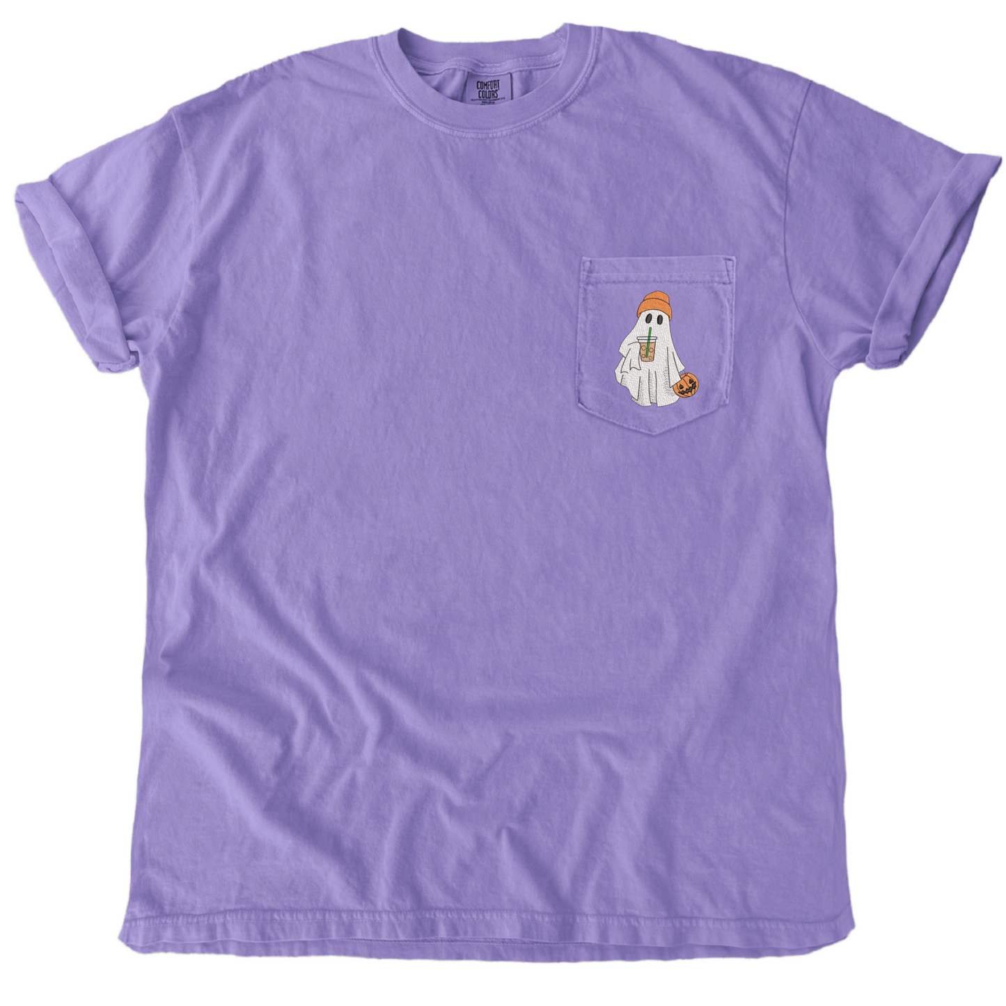 Iced Coffee Ghost Embroidered Pocket Tee