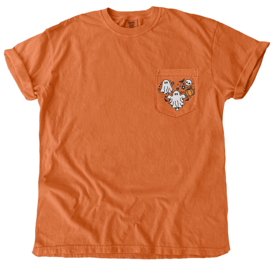 Halloween Heart Embroidered Pocket Tee