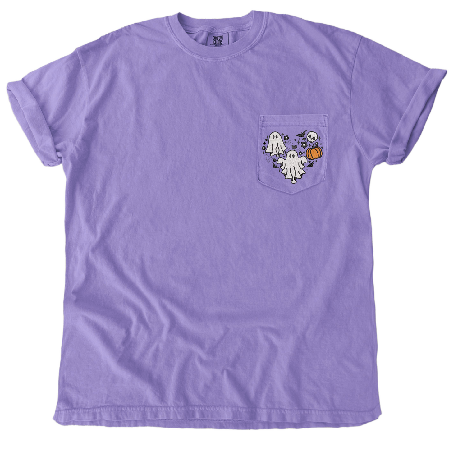 Halloween Heart Embroidered Pocket Tee