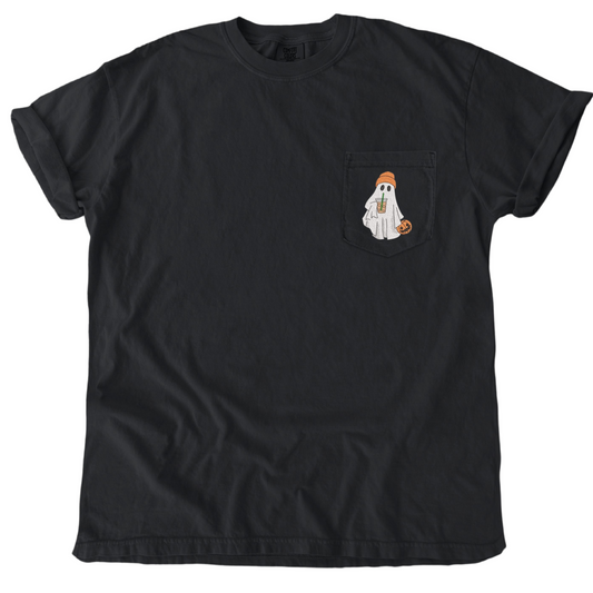 Iced Coffee Ghost Embroidered Pocket Tee
