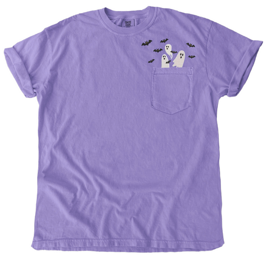 Ghosts & Bats Embroidered Pocket Tee